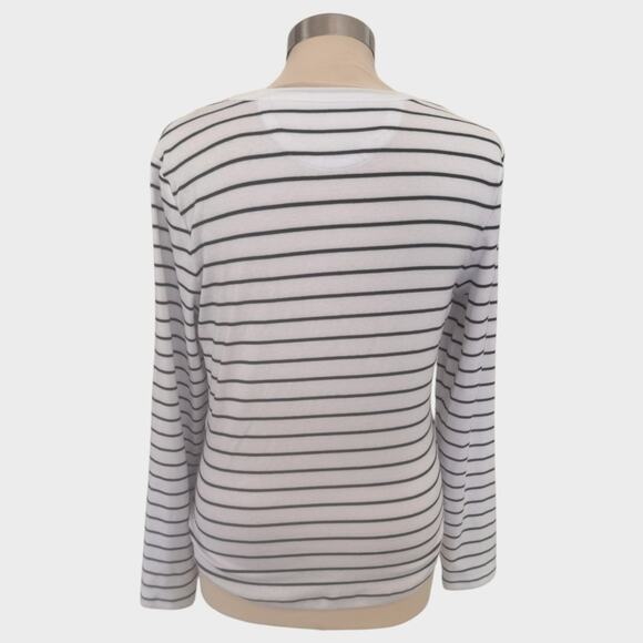 C&C California Womens Medium White Black Stripe Long Sleeve Henley Shirt - Picture 5 of 7